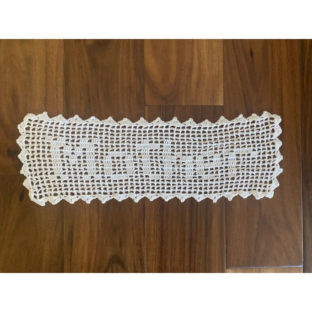 VTG Handmade Crochet MOTHER Filet Doily White MINT Mother’s Day Gift
